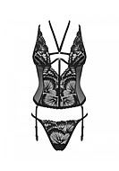 Romantic bustier, lacing, sheer inlays, floral lace, straps